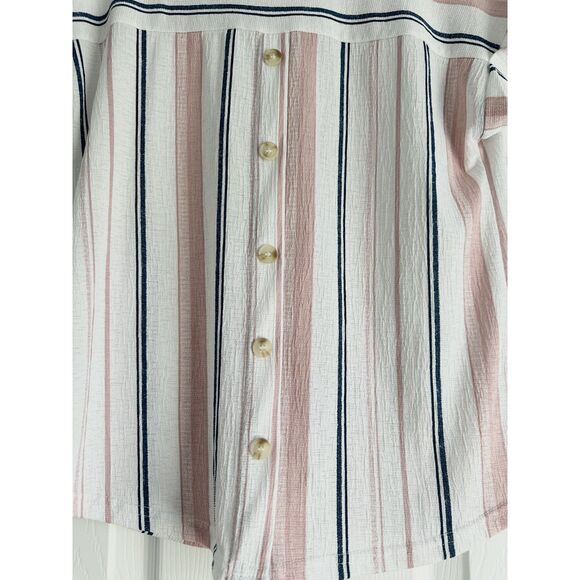 50th Street Shirt Women's Size SP Navy Pink Striped Short Sleeve V-Neck - Picture 4 of 11
